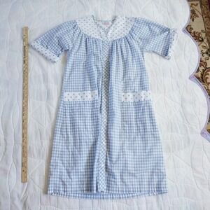 VTG Kelly Reed Blue Gingham Polka Dot Button Front‎ Nightgown M Granny Prairie